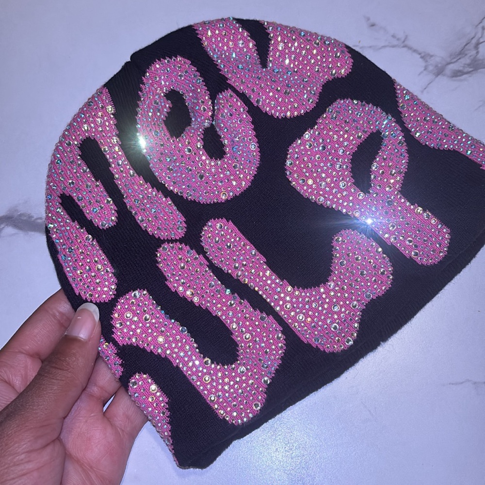 Pink Mea Culpa Rhinestone Beanie 🩷